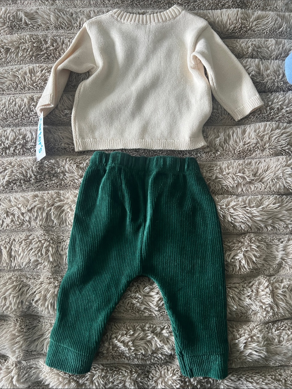 Carter's Cream Embroidered Sweater with Forest Green Corduroy Pants - Picture 2 of 2